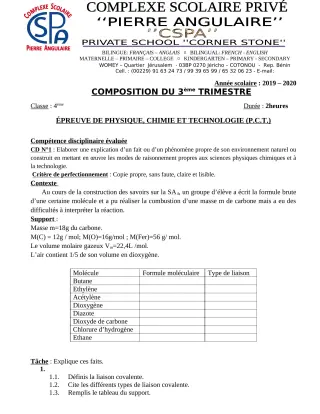 Première page de PCT 4e, 4e ML — Composition (2019-2020) · CPEG PIERRE ANGULAIRE