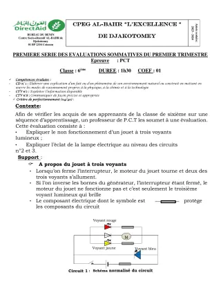 Première page de PCT 6e, 5e — 1re évaluation sommative, 1er trimestre (2023-2024) · CPEG L'EXCELLENCE