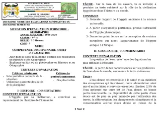 Première page de Histoire-Géographie 2nde A1, 2nde A2 — 2e évaluation sommative, 2e semestre (2019-2020) · CEG GBESSOU