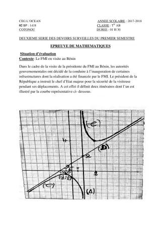 Première page de Mathématiques Tle A2, Tle B — 2e devoir surveillé, 1er semestre (2017-2018) · CEG l'Océan