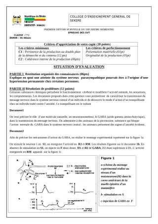 Première page de SVT Tle D — 1er devoir surveillé, 2e semestre (2022-2023) · CEG SEKERE