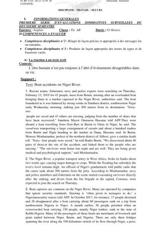 Première page de Anglais Tle A2, Tle B — 2e semestre (2020-2021) · CEG Dantokpa