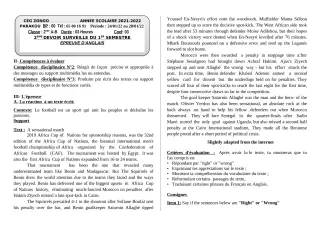 Première page de Anglais 2nde A, 2nde A2, 2nde B — 3e devoir surveillé, 1er semestre (2021-2022) · CEG ZONGO