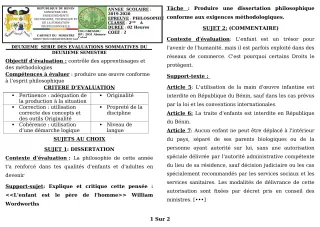 Première page de Philosophie 2nde A1, 2nde A2 — 2e évaluation sommative, 2e semestre (2019-2020) · CEG GBESSOU