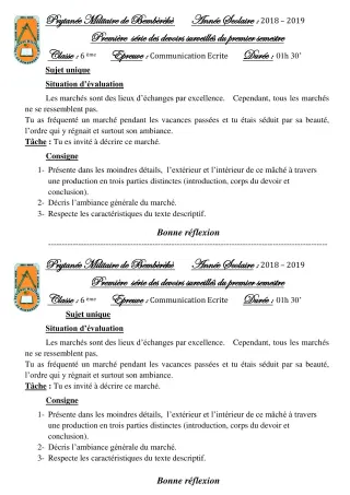 Première page de Français 6e, 5e, 4e, 3e — 1er devoir surveillé, 1er semestre (2018-2019) · PMB