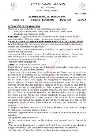 Première page de BAC blanc 2022 espagnol série ab cpeg saint justin