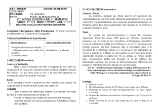 Première page de Histoire-Géographie 1ère A1, 1ère A2, 1ère B — 2e devoir surveillé, 1er semestre (2022-2023) · CEG ZONGO