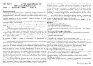 Première page de Français 6e, 5e, 4e, 3e — 1er devoir surveillé, 2e semestre (2018-2019) · CEG TASSO