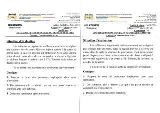 Première page de Français 6e, 5e, 4e, 3e — 2e devoir surveillé, 1er semestre (2023-2024) · CEG KPESSOU