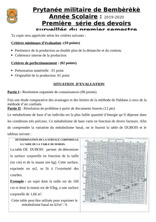 Première page de SVT 1ère A1 — 1er devoir surveillé, 1er semestre (2019-2020) · PMB