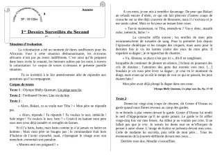 Première page de Français 1ère A — 1er devoir surveillé, 2e semestre (2018-2019) · CEG TOUI