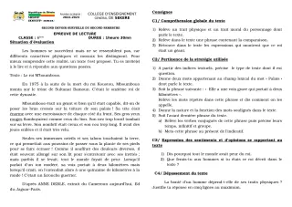 Première page de Français 6e — 2e devoir surveillé, 2e semestre (2022-2023) · CEG SEKERE