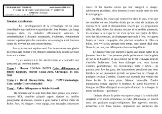 Première page de Français 1ère A2, 1ère B, 1ère C, 1ère D — 1er devoir surveillé, 1er semestre (2018-2019) · CEG Banikanni