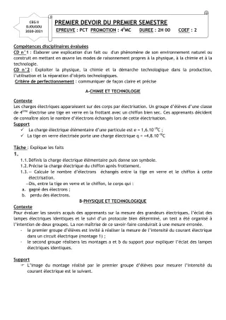 Première page de PCT 4e — 1er devoir surveillé, 1er semestre (2020-2021) · CEG 2 Djougou