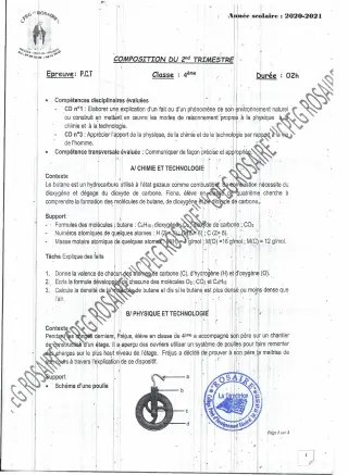Première page de PCT 4e — Composition, 2e trimestre (2020-2021) · CPEG ROSAIRE