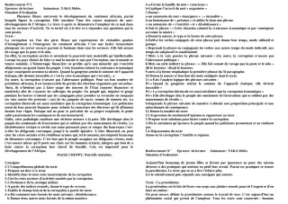Première page de Devoir surveillé de FRANCAIS — 3e, 3e ML — CPEG LE SUCCES DE ZA-KPOTA (2018)