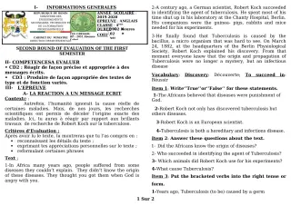 Première page de Devoir surveillé de ANGLAIS — 4e, 4e ML — CEG GBESSOU (2019)