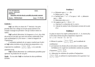 Première page de Mathématiques 1ère A2, 1ère B — 2e devoir surveillé, 1er semestre (2018-2019) · CEG Banikanni