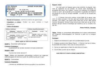 Première page de Philosophie Tle C, Tle D — 1er devoir surveillé, 1er semestre (2022-2023) · CEG ZONGO