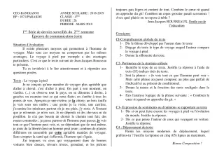 Première page de Français 4e — 1er devoir surveillé, 2e semestre (2018-2019) · CEG Banikanni