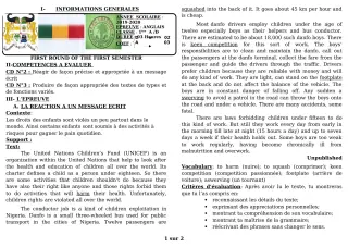 Première page de Devoir surveillé de ANGLAIS — 1ère A & B — CEG GBESSOU (2019)