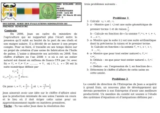 Première page de Mathématiques 1ère A & B — 2e évaluation sommative, 1er semestre (2019-2020) · CEG GBESSOU