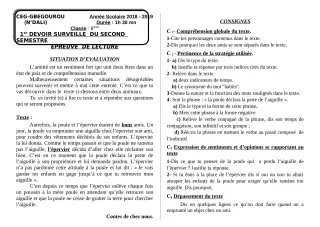 Première page de Français 6e, 5e — 1er devoir surveillé, 2e semestre (2018-2019) · CEG Gbegourou
