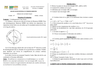Première page de Mathématiques 4e — 2e devoir surveillé, 1er semestre (2021-2022) · CEG SEKERE