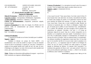 Première page de Philosophie 2nde C, 2nde D, 1ère C, 1ère D, Tle A2, Tle B — 2e devoir surveillé, 1er semestre (2018-2019) · CEG Banikanni