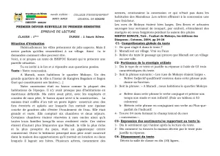 Première page de Français 5e — 1er devoir surveillé, 1er semestre (2021-2022) · CEG SEKERE
