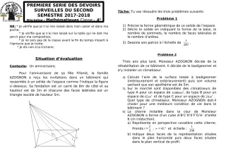 Première page de Mathématiques 4e, 4e ML — 1er devoir surveillé, 2e semestre (2017-2018) · CEG1 Covè