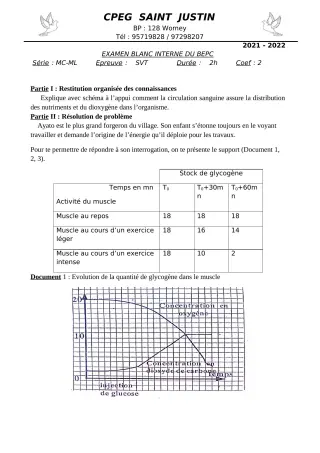 Première page de SVT 3e, Tle A2, Tle B — Interrogation (2021-2022) · CPEG SAINT Justin