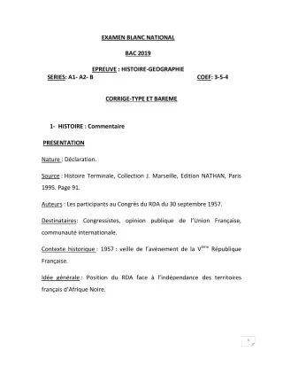 Première page de Examen Blanc de HIST-GEO — Tle A1, Tle A2, Tle B — CEG AGBLANGANDAN (2018)