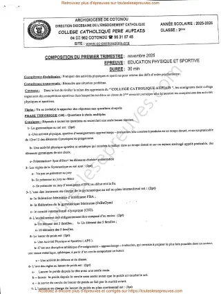 Première page de EPS 3e – Composition du 1er trimestre 2025-2026 – Gymnastique au sol, lancer de poids et course de vitesse – Collège Catholique Père Aupiais