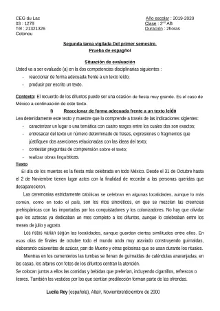 Première page de Espagnol 2nde A, 2nde B — 2019-2020 · CEG du Lac