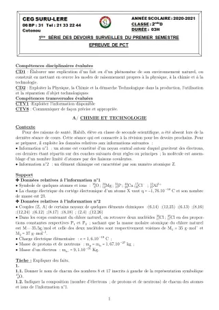 Première page de PCT 2nde D — Composition (2020-2021) · CEG SURU-LERE