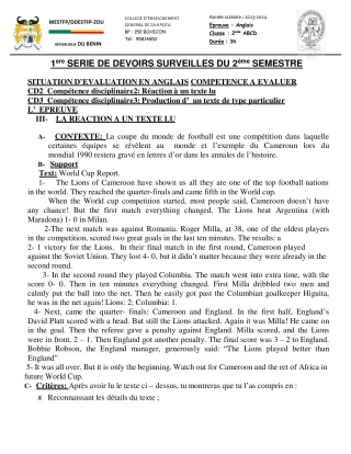 Première page de Anglais 2nde A, 2nde B, 2nde D — 1er devoir surveillé, 2e semestre (2023-2024) · CEG ZA-KPOTA
