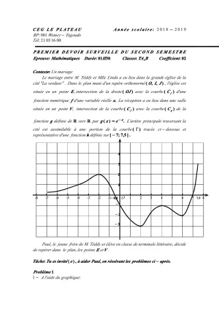 Première page de Mathématiques Tle B — 1er devoir surveillé, 2e semestre (2018-2019) · CEG Le Plateau