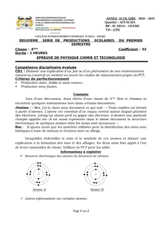Première page de PCT 4e — 2018-2019 · CEG Adja - Ouèrè