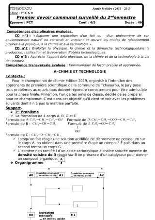 Première page de PCT 1ère D, Tle D — 1er devoir surveillé (2018-2019) · CEG Tchatchou