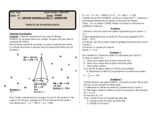 Première page de Mathématiques 4e, 4e ML — 1er devoir surveillé, 2e semestre (2018-2019) · CEG TOUI