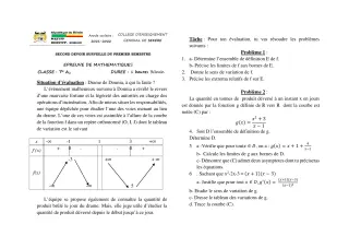 Première page de Mathématiques Tle A2 — 2e devoir surveillé, 1er semestre (2021-2022) · CEG SEKERE