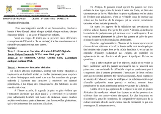 Première page de Français 2nde A, 2nde B, 2nde C, 2nde D — 2e production scolaire, 1er semestre (2019-2020) · CEG1 Adjarra