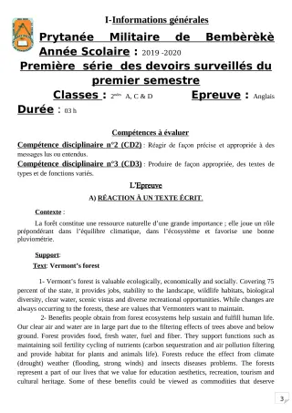 Première page de Anglais 2nde A1, 2nde D, 1ère A — 1er devoir surveillé, 1er semestre (2019-2020) · PMB