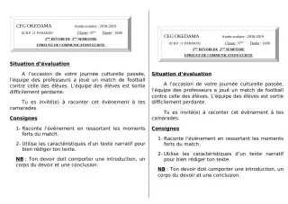 Première page de Français 6e — 2e devoir surveillé, 2e semestre (2018-2019) · CEG OKEDAMA