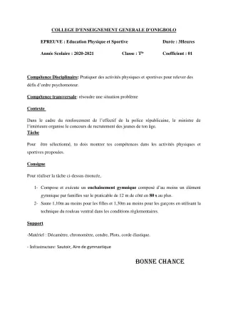 Première page de Devoir surveillé de ESPAGNOL — Tle A2 — CEG ONIGBOLO (2020)