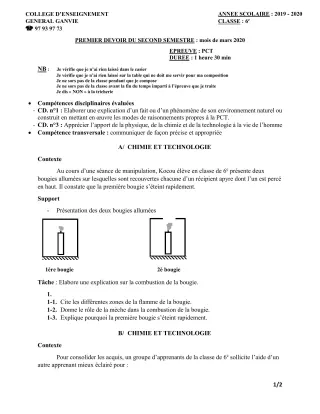 Première page de PCT 6e — Composition, 2e semestre (2019-2020) · CEG Ganvié