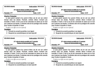 Première page de Français 6e, 5e, 4e, 4e ML, 3e, 3e ML, 2nde A2, 2nde D, 1ère A2, 1ère D, Tle A2, Tle D — 2e devoir surveillé, 2e semestre (2018-2019) · CEG BOUCA