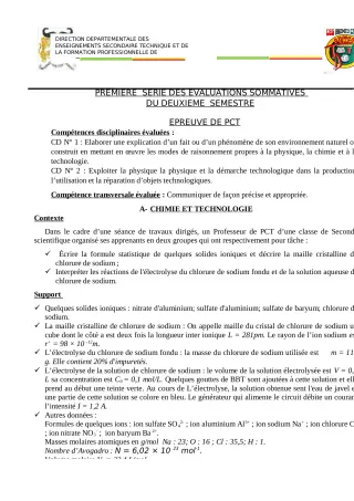 Première page de PCT 2nde D — 1re évaluation sommative, 2e semestre (2020-2021) · CEG1 Abomey-Calavi