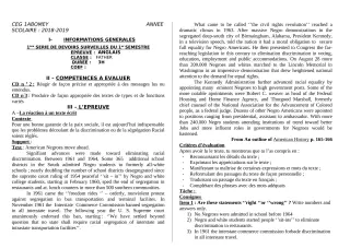 Première page de Anglais 6e, 5e, 4e, 4e ML, 3e, 3e ML, 2nde A & B, 2nde D, 1ère A, 1ère A & B, 1ère D, Tle A, Tle B, Tle D — 1er devoir surveillé, 1er semestre (2018-2019) · CEG1 Abomey